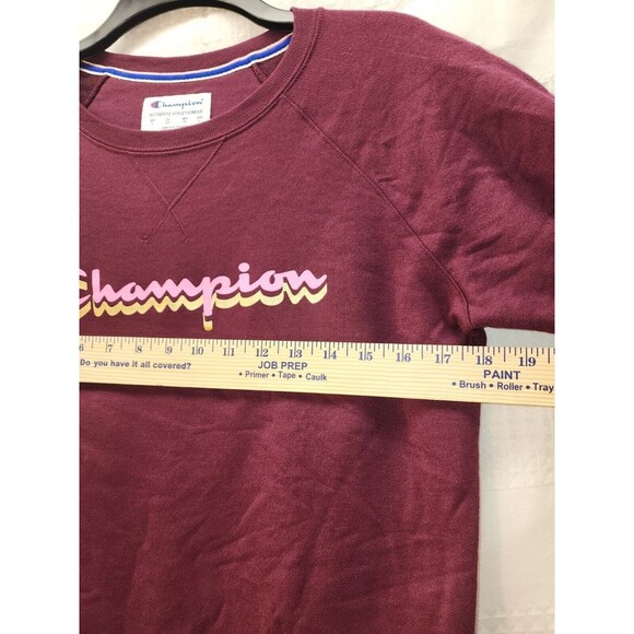 Champion Sweatshirt Womens Sm Crewneck Pullover Burgundy Logo Fleece - Picture 4 of 8